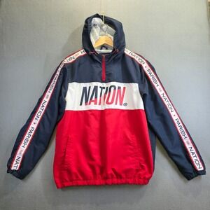 Parish Nation Men's Red, White &‎ Blue Hooded Windbreaker Size Large